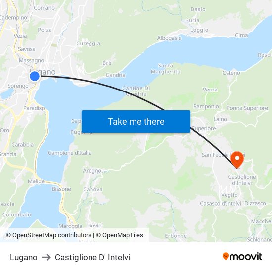 Lugano to Castiglione D' Intelvi map