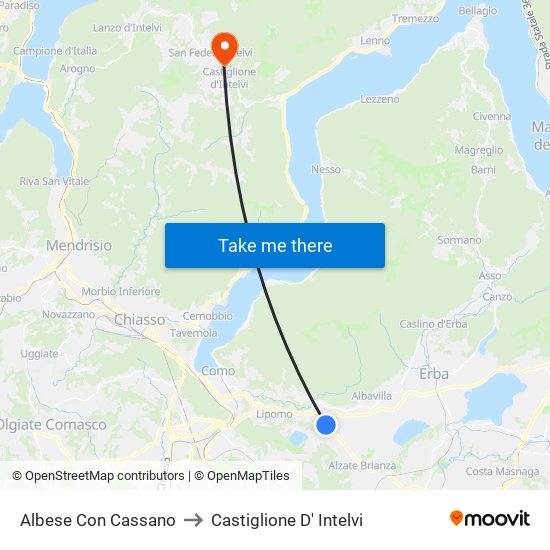 Albese Con Cassano to Castiglione D' Intelvi map