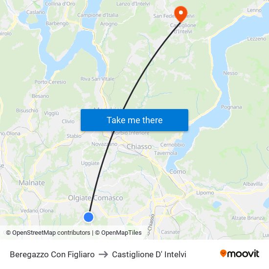 Beregazzo Con Figliaro to Castiglione D' Intelvi map