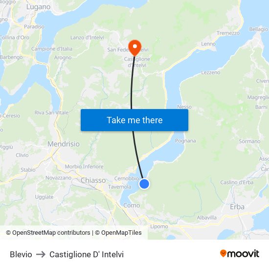 Blevio to Castiglione D' Intelvi map
