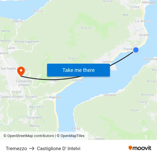Tremezzo to Castiglione d'Intelvi map