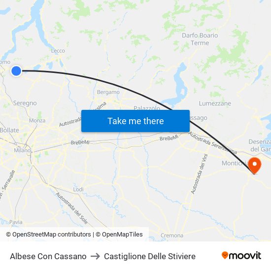 Albese Con Cassano to Castiglione Delle Stiviere map