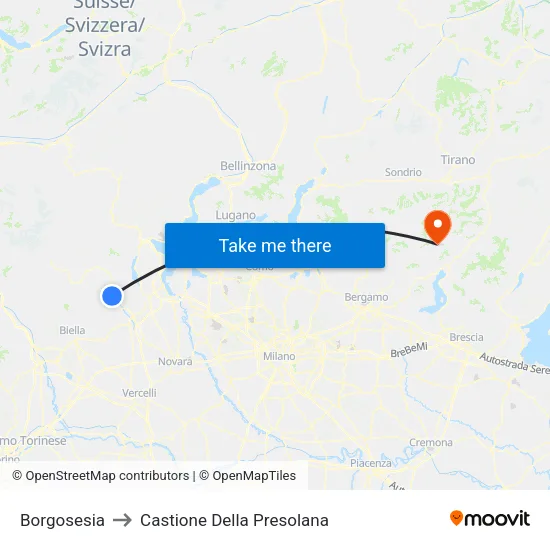Borgosesia to Castione Della Presolana map