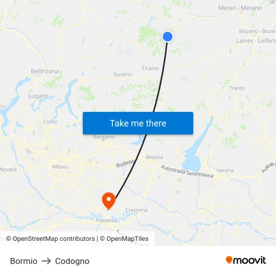Bormio to Codogno map