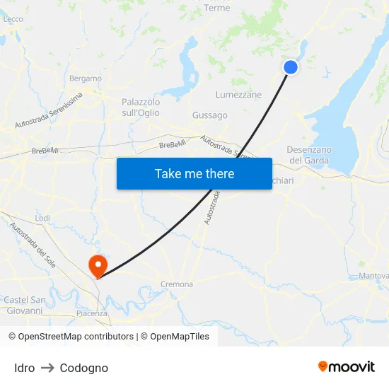 Idro to Codogno map