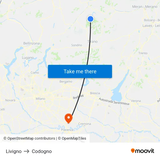 Livigno to Codogno map
