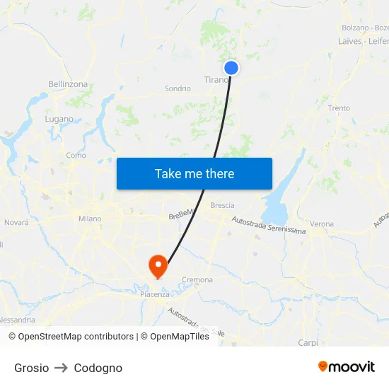 Grosio to Codogno map