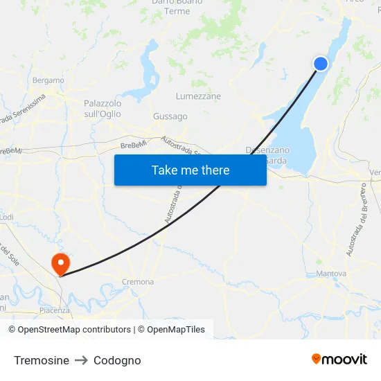 Tremosine to Codogno map