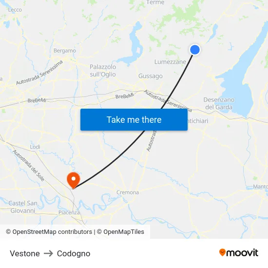 Vestone to Codogno map