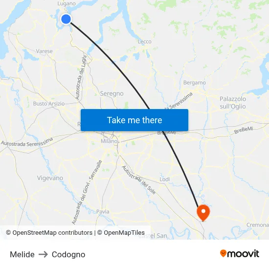 Melide to Codogno map