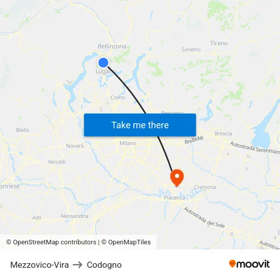 Mezzovico-Vira to Codogno map
