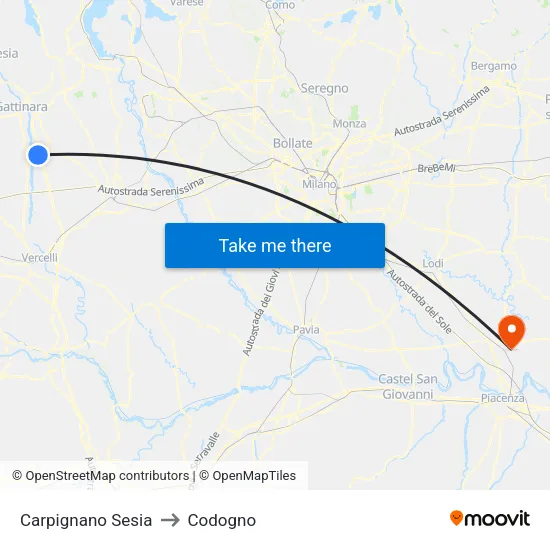 Carpignano Sesia to Codogno map