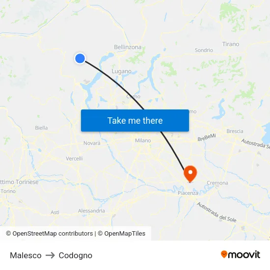 Malesco to Codogno map
