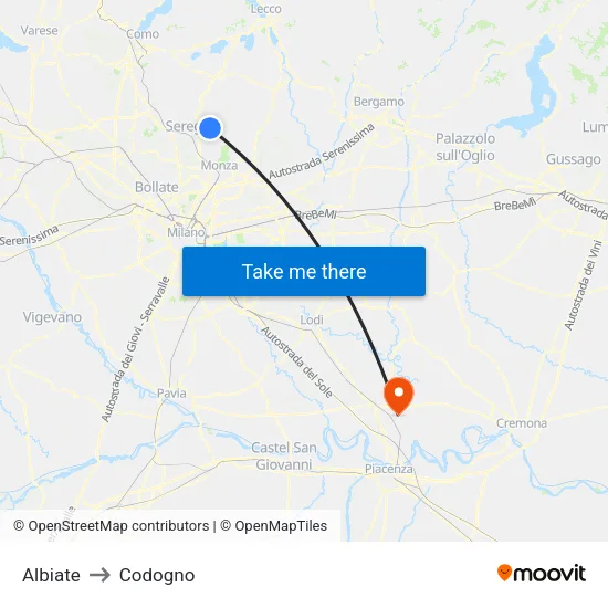 Albiate to Codogno map