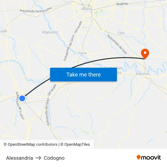 Alessandria to Codogno map