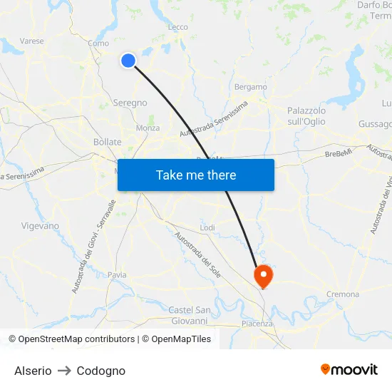 Alserio to Codogno map