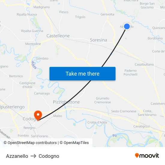 Azzanello to Codogno map
