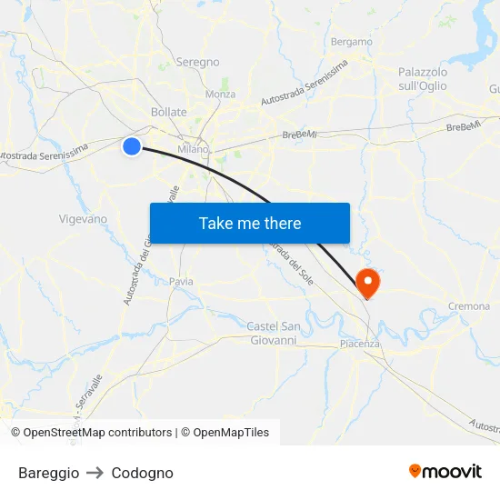Bareggio to Codogno map