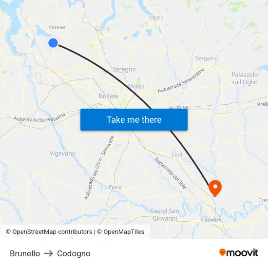 Brunello to Codogno map