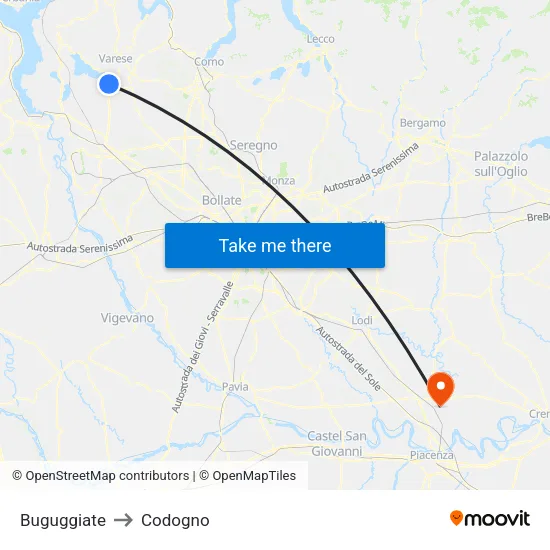 Buguggiate to Codogno map