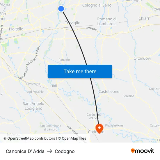 Canonica D' Adda to Codogno map