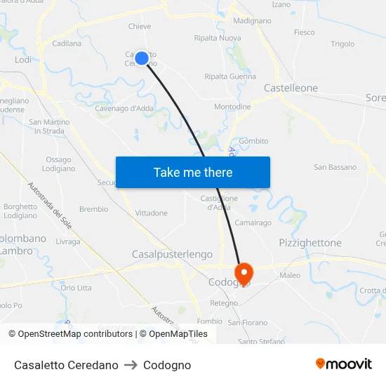 Casaletto Ceredano to Codogno map
