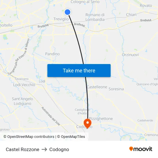 Castel Rozzone to Codogno map