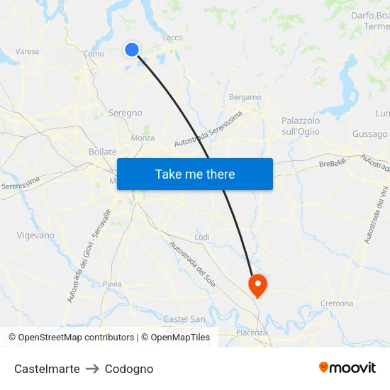 Castelmarte to Codogno map