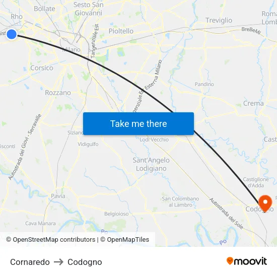 Cornaredo to Codogno map