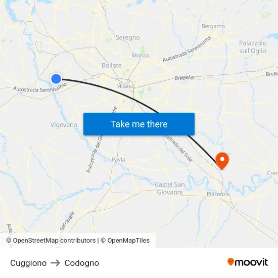 Cuggiono to Codogno map