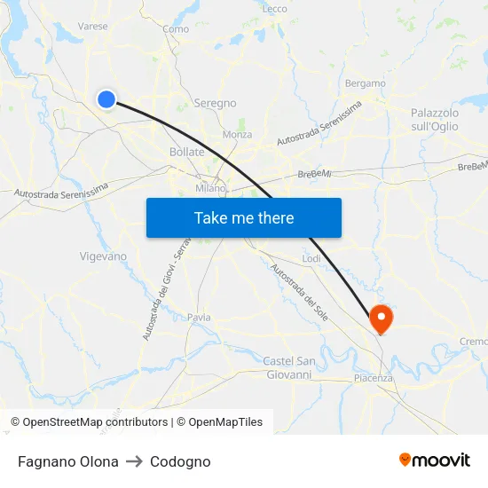 Fagnano Olona to Codogno map