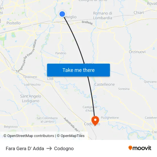 Fara Gera D' Adda to Codogno map