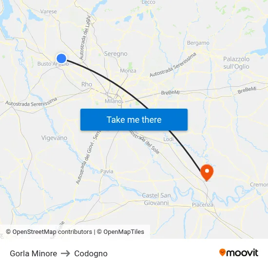 Gorla Minore to Codogno map