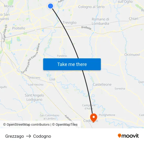 Grezzago to Codogno map