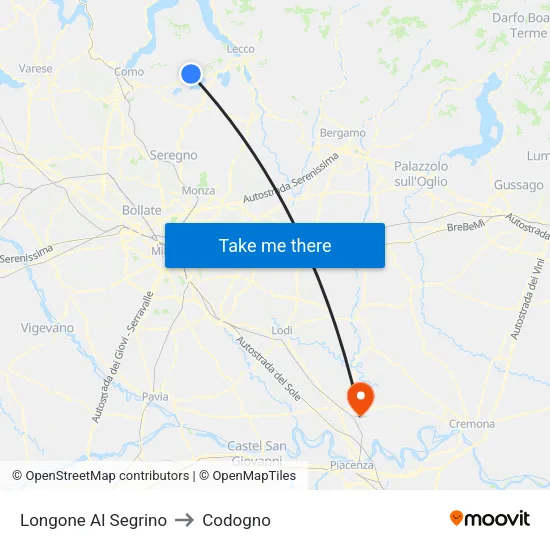 Longone Al Segrino to Codogno map