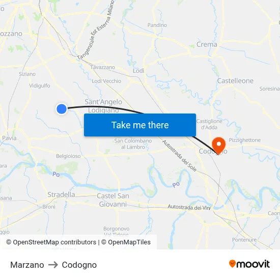 Marzano to Codogno map