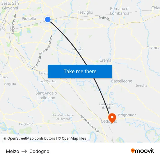 Melzo to Codogno map