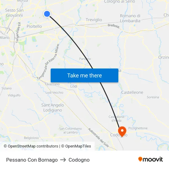 Pessano Con Bornago to Codogno map