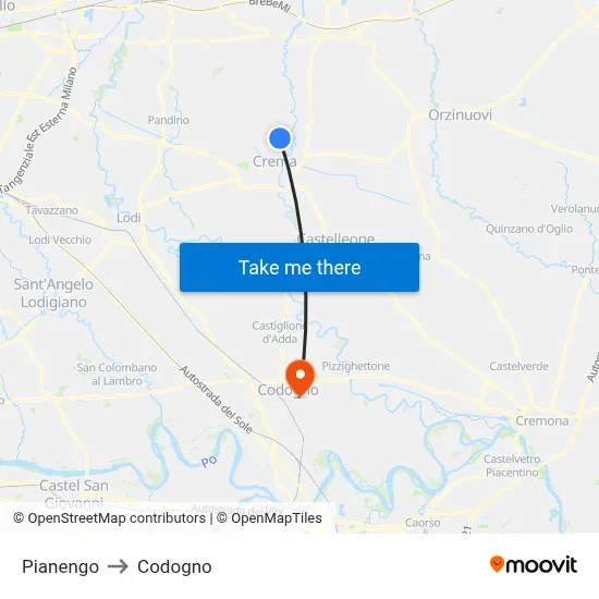 Pianengo to Codogno map