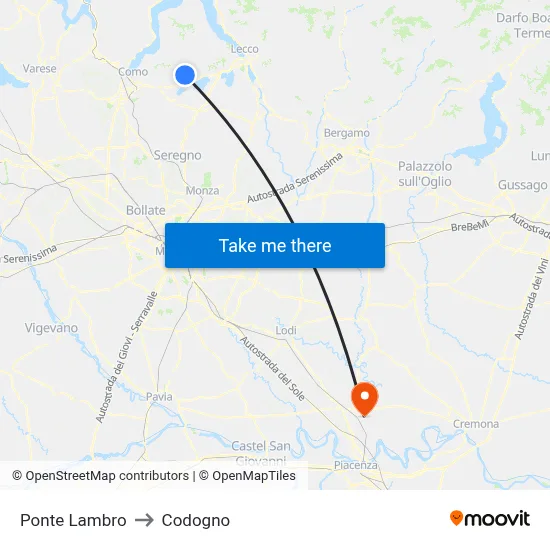 Ponte Lambro to Codogno map