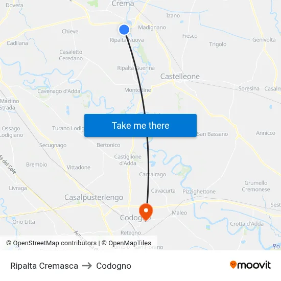 Ripalta Cremasca to Codogno map
