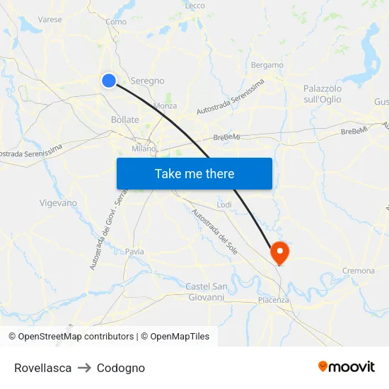 Rovellasca to Codogno map