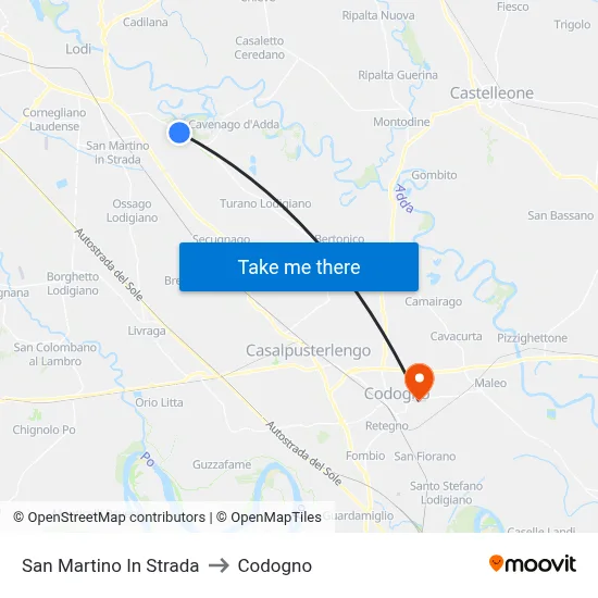 San Martino In Strada to Codogno map