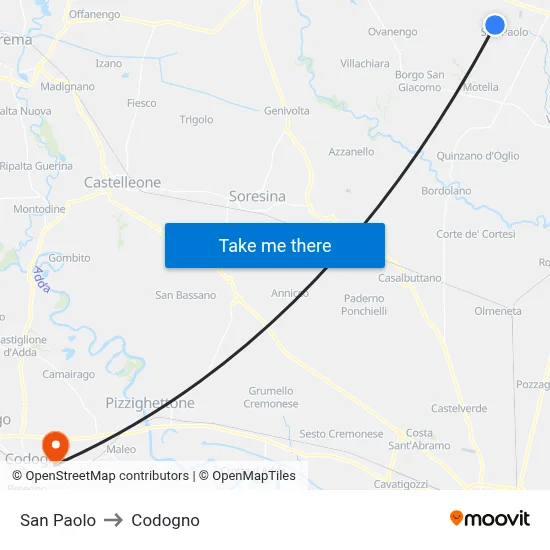 San Paolo to Codogno map