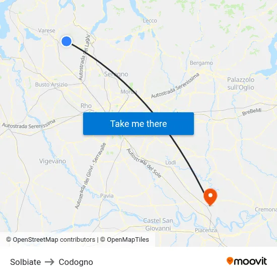 Solbiate to Codogno map