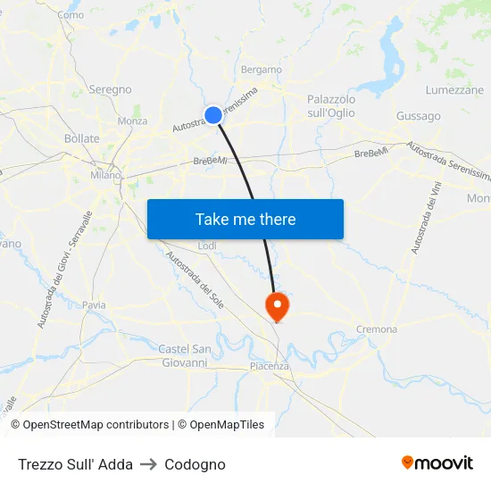 Trezzo Sull' Adda to Codogno map