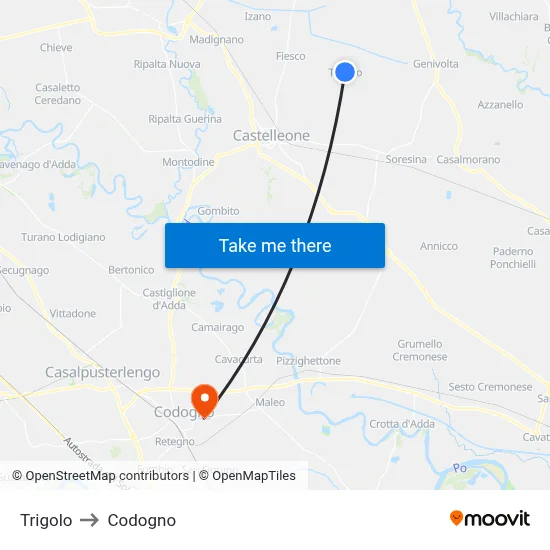 Trigolo to Codogno map