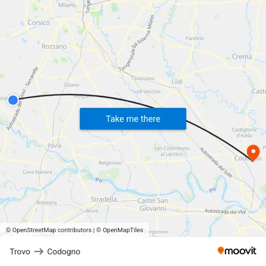 Trovo to Codogno map