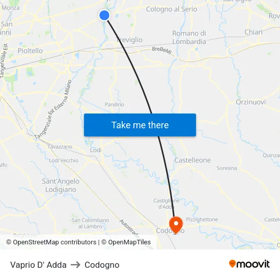 Vaprio d'Adda to Codogno map