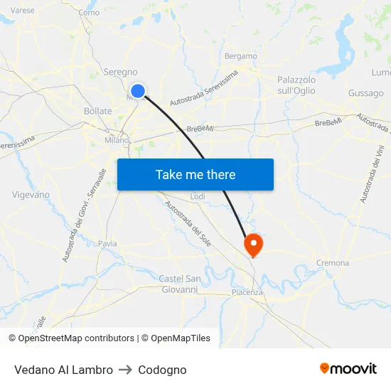Vedano Al Lambro to Codogno map